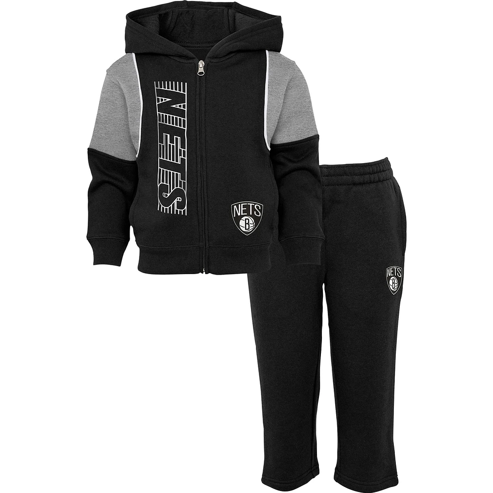 Black Brooklyn Nets Shot Caller préscolaire - Ensemble sweat à capuche et pantalon entièrement zippé