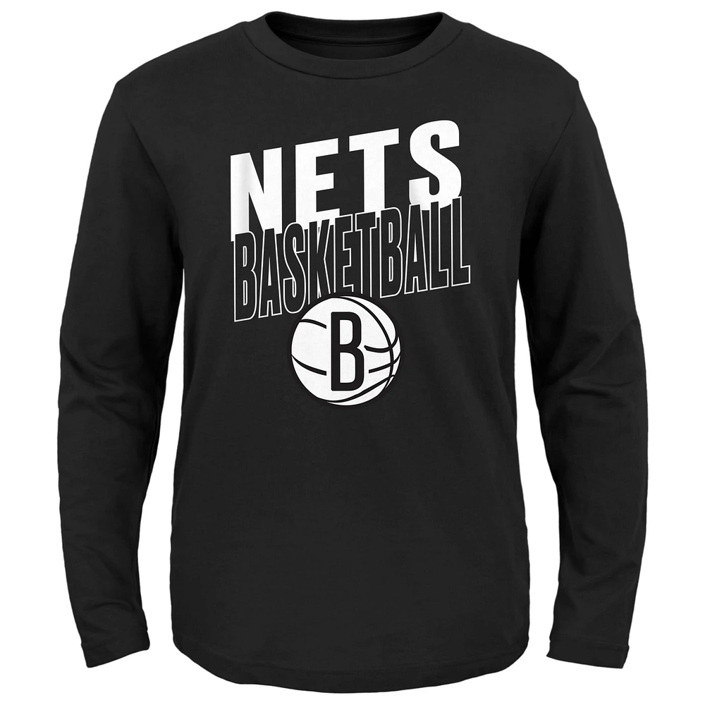 T-shirt à manches longues noir Brooklyn Nets Showtime pour enfants d'âge préscolaire