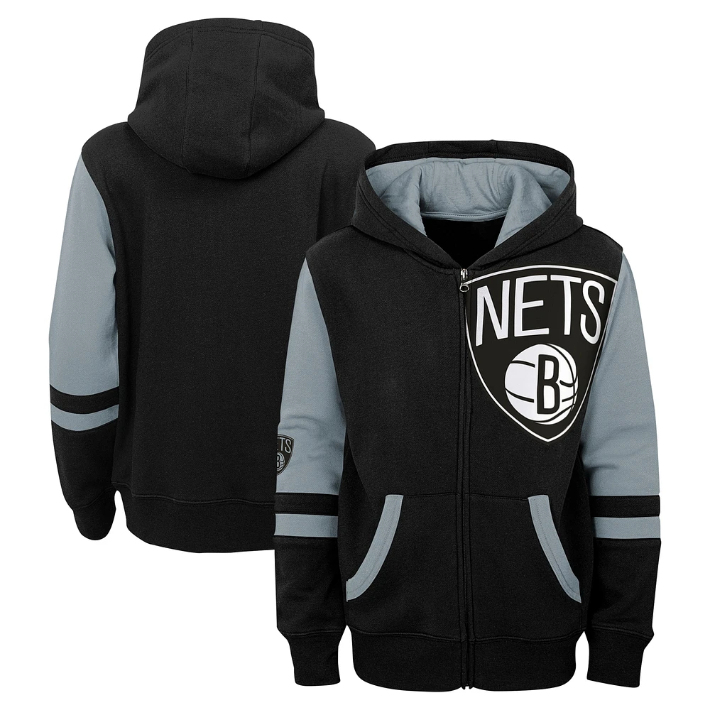 Sweat à capuche entièrement zippé Brooklyn Nets pour enfants d'âge préscolaire, noir, directement vers la ligue