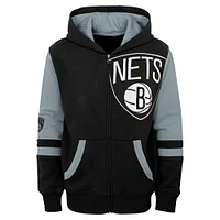 Sweat à capuche entièrement zippé Brooklyn Nets pour enfants d'âge préscolaire, noir, directement vers la ligue