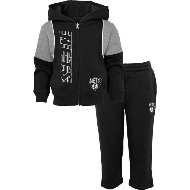 Black Brooklyn Nets Shot Caller pour tout-petits - Ensemble sweat à capuche et pantalon entièrement zippés