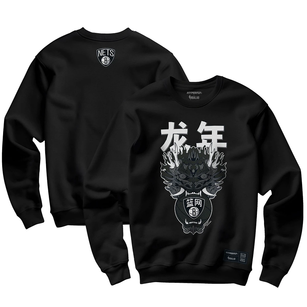 Sweat-shirt unisexe Hyperfly Heather Black Brooklyn Nets Année du Dragon Collection Nouvel An lunaire