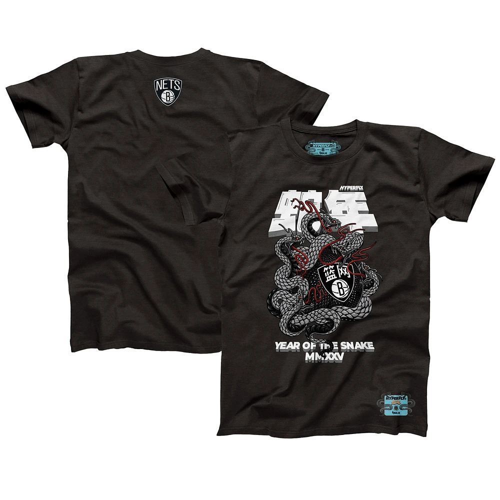 Unisex NBALab x Hyperfly Heather Black Brooklyn Nets Year of the Snake Lunar New Collection T-Shirt
