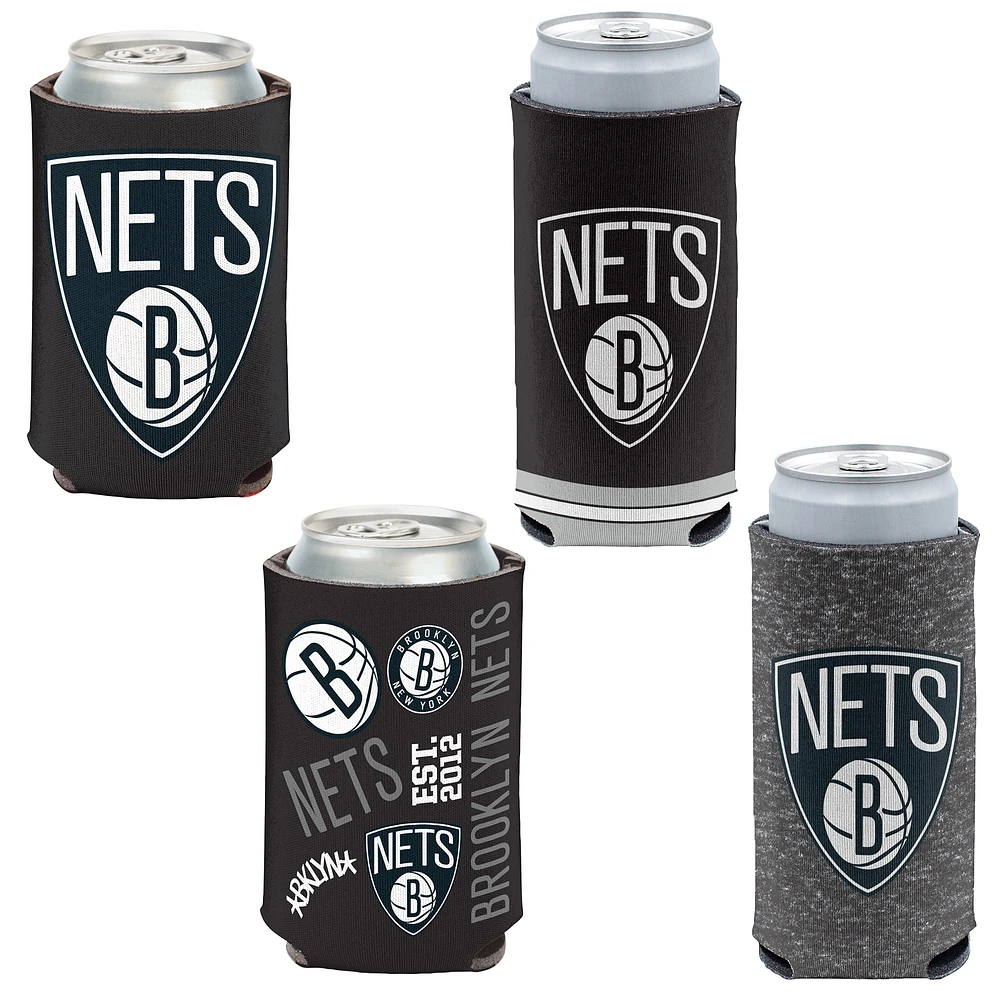 WinCraft Brooklyn Nets, paquet de 4, 12 oz. Ensemble refroidisseur de canettes et de canettes minces