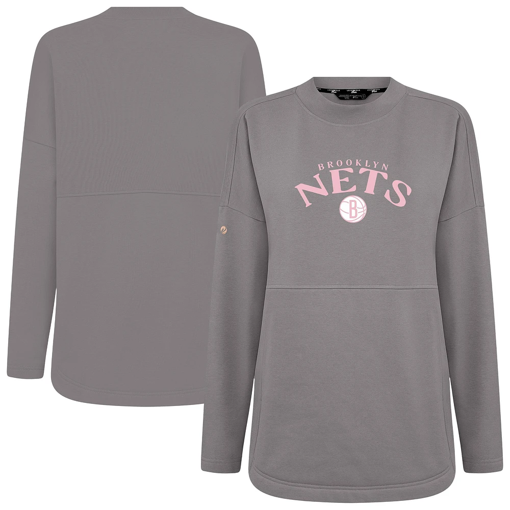 Women's Levelwear Gray Brooklyn Nets Mother's Day Beaudry Arched Pullover Sweatshirt