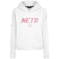 Women's Levelwear  White Brooklyn Nets Mother's Day Sweet Floral Cropped Tri-Blend Pullover Hoodie