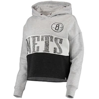 Women's '47 Heathered Gray/Heathered Black Brooklyn Nets Lizzy Cutoff Pullover Hoodie