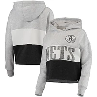 Women's '47 Heathered Gray/Heathered Black Brooklyn Nets Lizzy Cutoff Pullover Hoodie