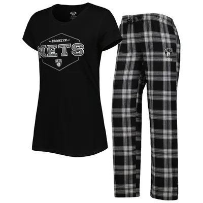 Brooklyn Nets Concepts Sport Women's Badge T-Shirt & Pajama Pants Sleep Set - Black/Gray