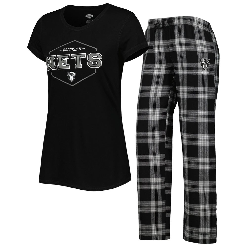 Concepts Sport T-shirt et pantalon de pyjama Brooklyn Nets Badge pour femme Noir/gris