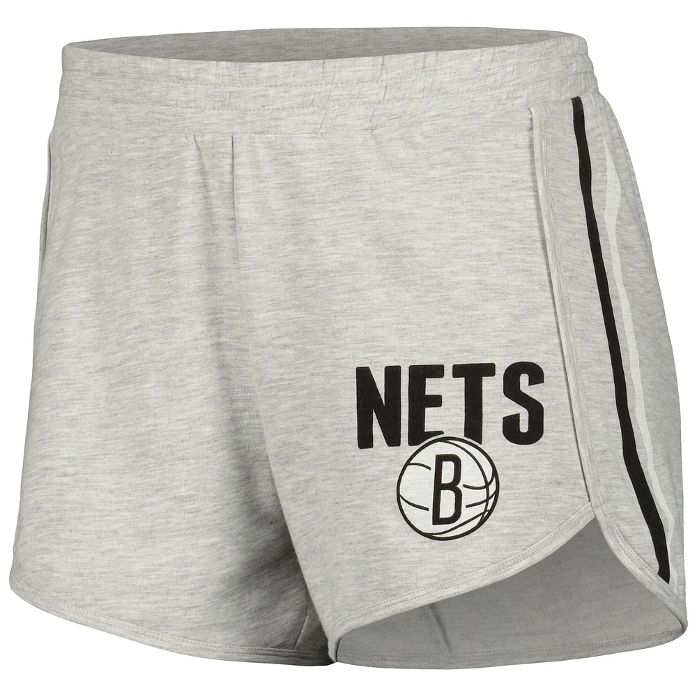 Ensemble de nuit Concepts Sport pour femmes, t-shirt et short à manches longues en cèdre gris Brooklyn Nets