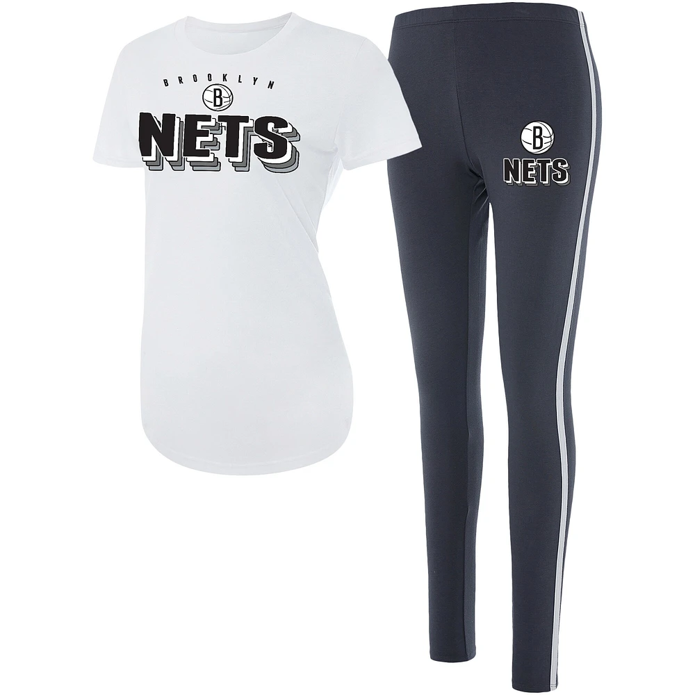 Ensemble de nuit t-shirt et leggings Sonata Concepts Sport blanc/charbon pour femmes Brooklyn Nets