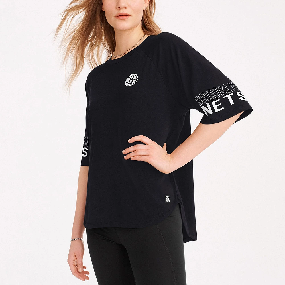 Women's DKNY Sport  Black Brooklyn Nets Diana Raglan Tri-Blend Oversized T-Shirt