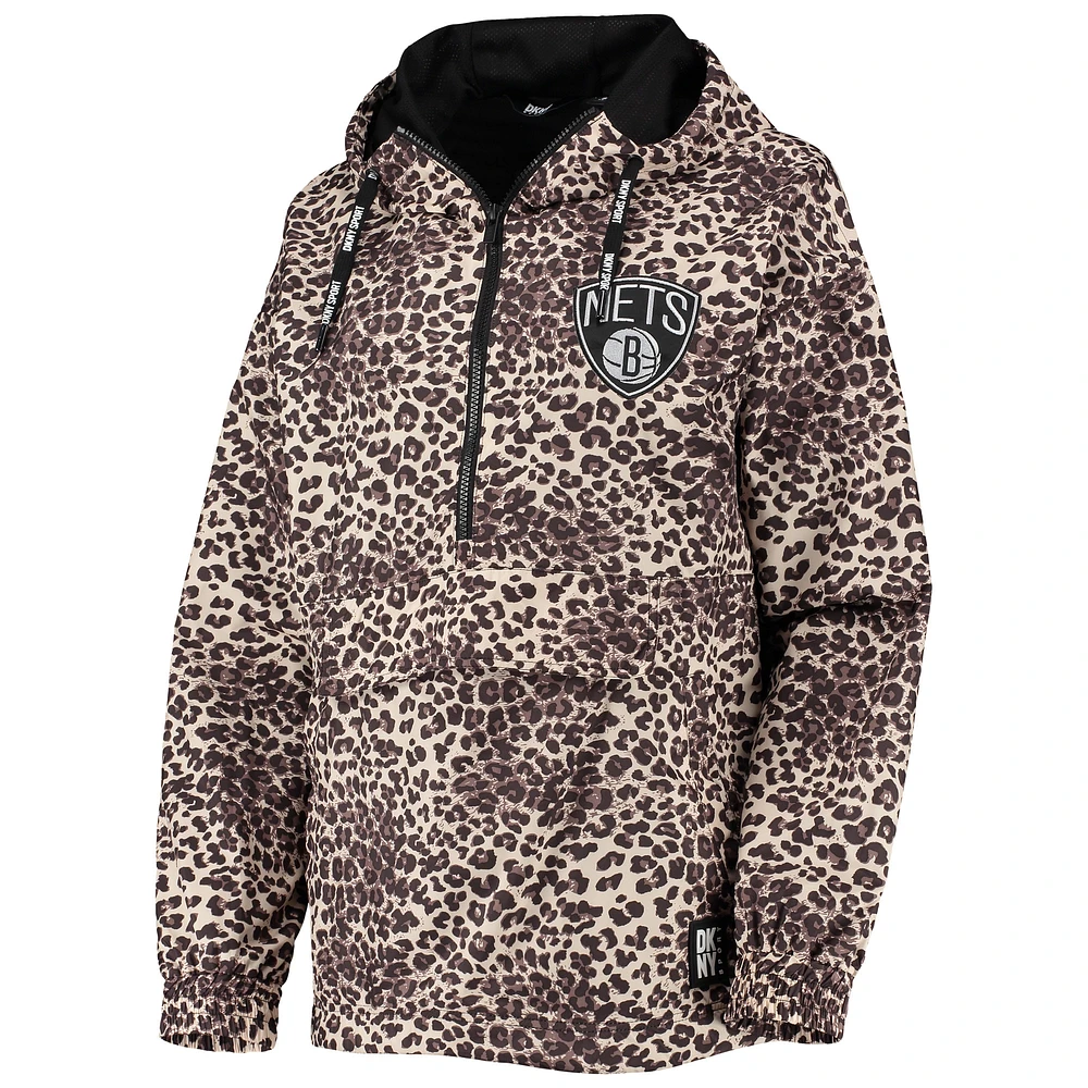 Women's DKNY Sport Leopard Brooklyn Nets Gabriella Windbreaker Half-Zip Hoodie