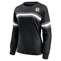 Women's Fanatics Black Brooklyn Nets Block Party Striped - Long Sleeve T-Shirt