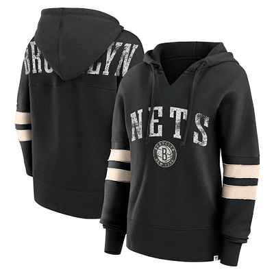 Women's Fanatics Black Brooklyn Nets Bold Move Dolman V-Neck High Hip Hoodie