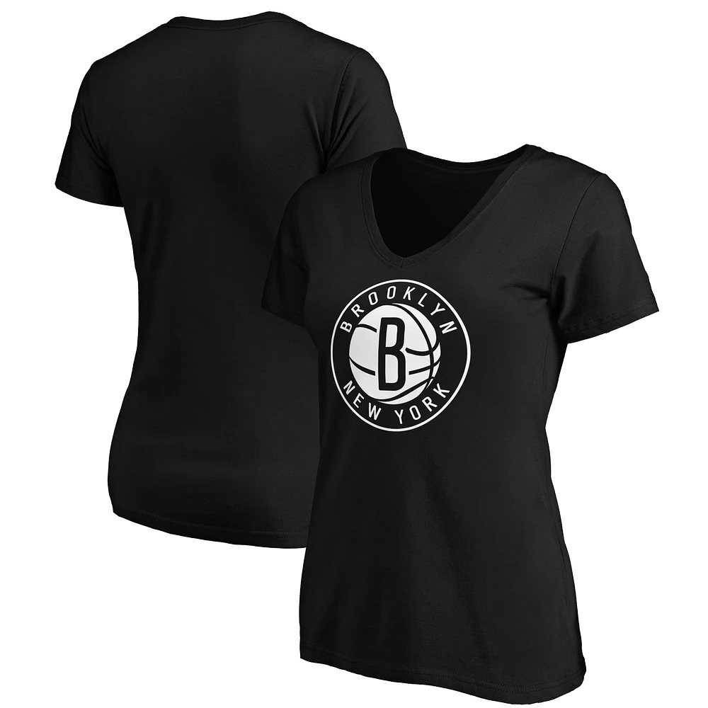 Women's Fanatics Black Brooklyn Nets Primary Logo Team V-Neck T-Shirt