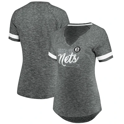 Women's Fanatics Gray/White Brooklyn Nets Showtime Winning With Pride Notch Neck T-Shirt