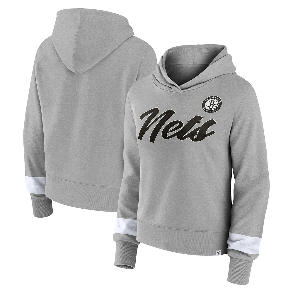 Women's Fanatics Heather Gray Brooklyn Nets Halftime Pullover Hoodie