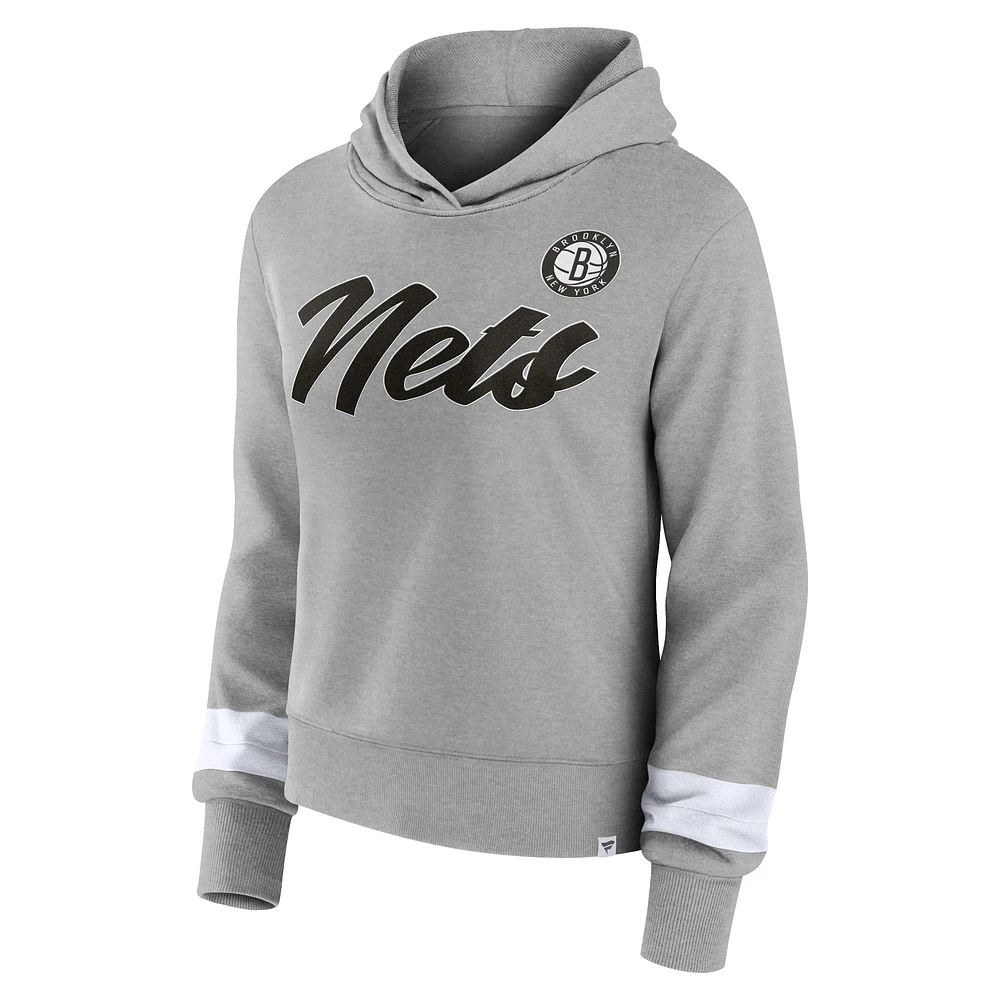 Women's Fanatics Heather Gray Brooklyn Nets Halftime Pullover Hoodie