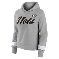 Sweat à capuche mi-temps fanatiques pour femmes, gris chiné, Brooklyn Nets