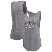 Women's Fanatics Heathered Gray Brooklyn Nets Quality Time Open Scoop Neck Tri-Blend Tank Top