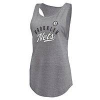 Women's Fanatics Heathered Gray Brooklyn Nets Quality Time Open Scoop Neck Tri-Blend Tank Top