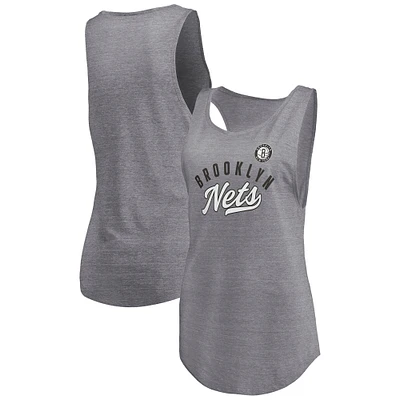 Débardeur tri-blend ouvert à encolure dégagée et manches longues pour femme Fanatics Heathered Grey Brooklyn Nets