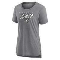 T-shirt triple mélange Fanatics pour femmes, gris chiné, Brooklyn Nets, True Classics