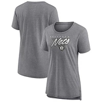 T-shirt triple mélange Fanatics pour femmes, gris chiné, Brooklyn Nets, True Classics