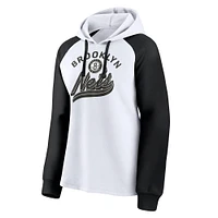 Women's Fanatics White/Black Brooklyn Nets Record Holder Raglan Pullover Hoodie