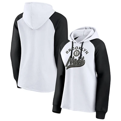 Sweat à capuche raglan fanatiques pour femmes, blanc/noir, détenteur du record des Brooklyn Nets