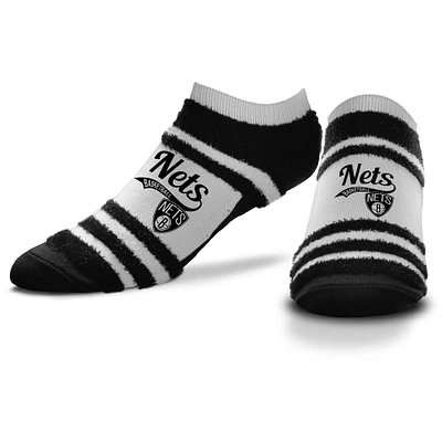 Women's For Bare Feet Brooklyn Nets Block Stripe Fuzzy Ankle Socks