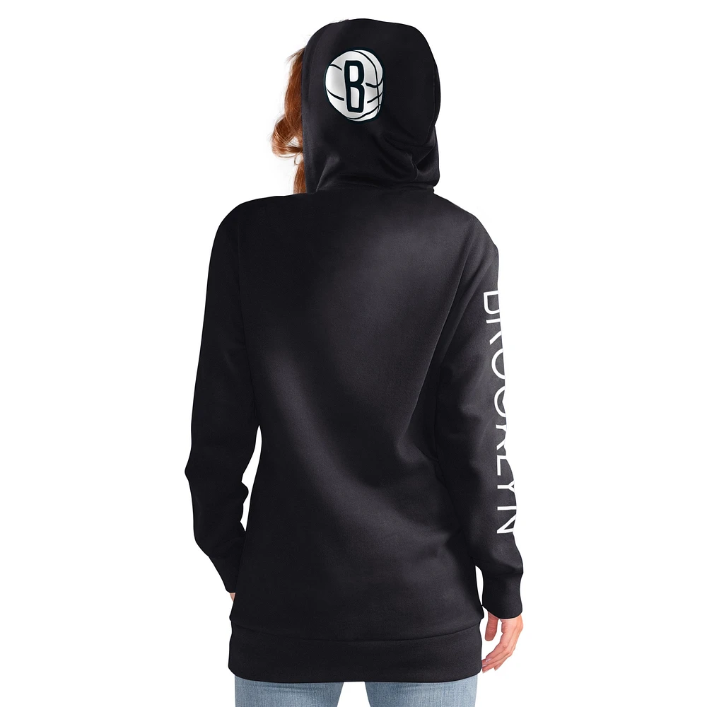 Women's G-III 4Her by Carl Banks Black Brooklyn Nets Base Coach Pullover Hoodie