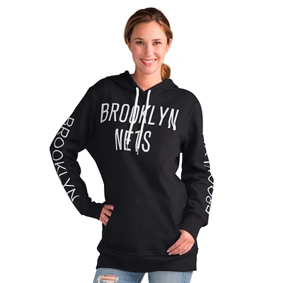 Women's G-III 4Her by Carl Banks Black Brooklyn Nets Base Coach Pullover Hoodie