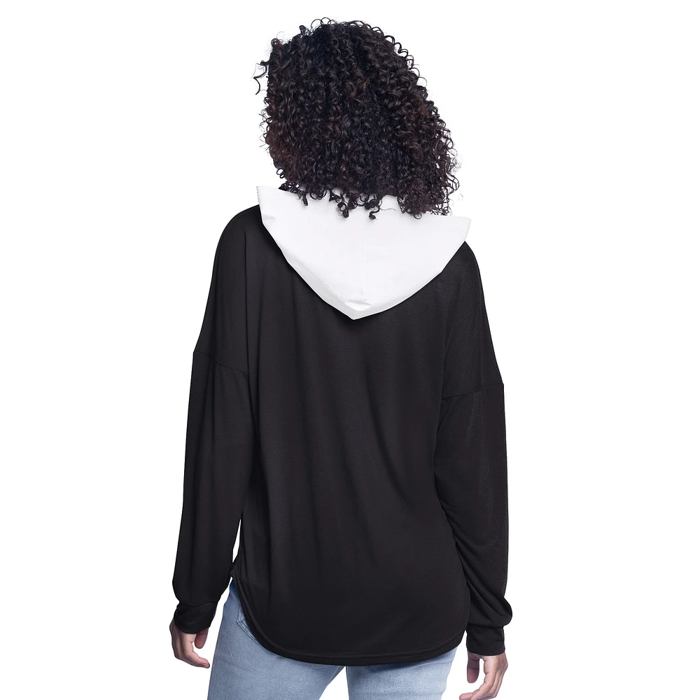 Women's G-III 4Her by Carl Banks Black Brooklyn Nets Bench Player Oversized Long Sleeve Hooded Top
