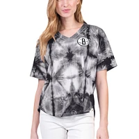 Women's G-III 4Her by Carl Banks Black Brooklyn Nets Tournament Raglan Oversized Tie-Dye V-Neck T-Shirt