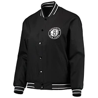 Women's JH Design Black Brooklyn Nets Plus Poly Twill Full-Snap Jacket