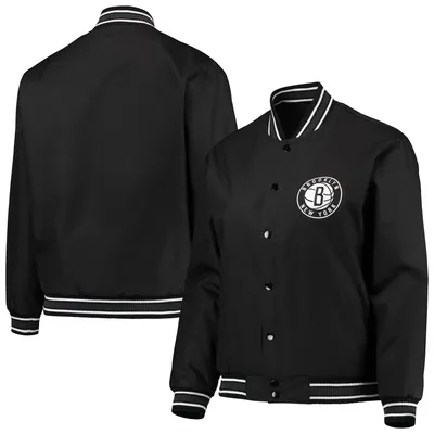 Veste à boutons-pression intégrale Brooklyn Nets de JH Design pour femmes, taille plus, en sergé polyester, noir