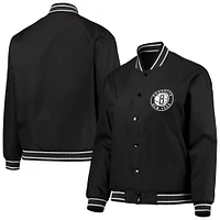 Women's JH Design Black Brooklyn Nets Plus Poly Twill Full-Snap Jacket