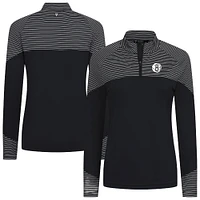 Women's Levelwear Black Brooklyn Nets Classic Stripes Quarter-Zip Top
