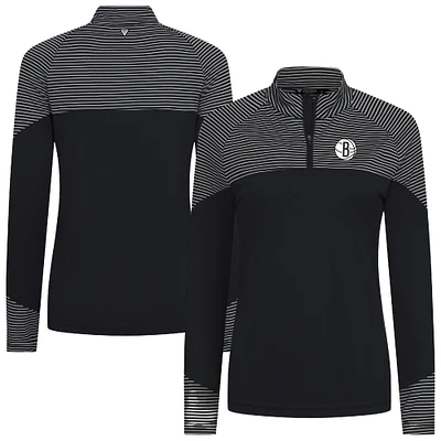 Women's Levelwear Black Brooklyn Nets Classic Stripes Quarter-Zip Top