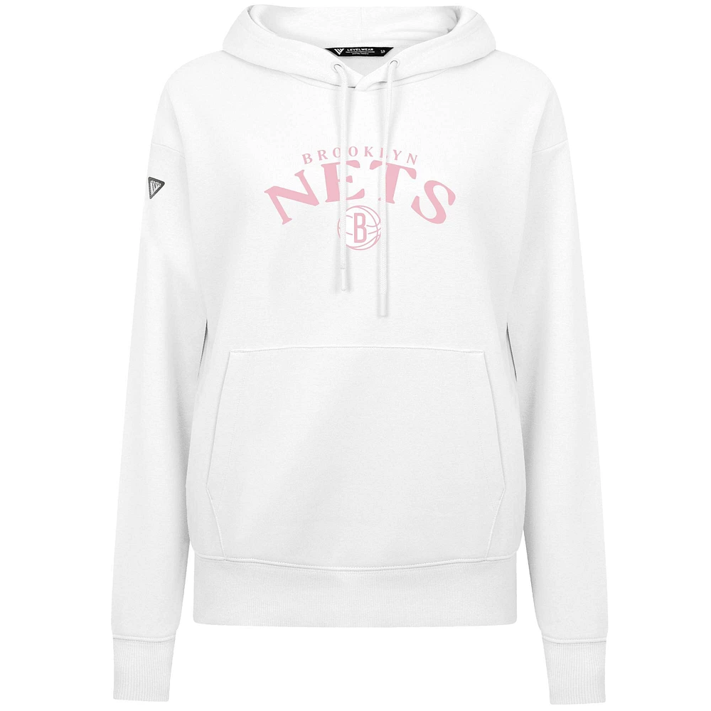 Sweat à capuche blanc motif arqué pour femme Levelwear Brooklyn Nets, Fête des Mères