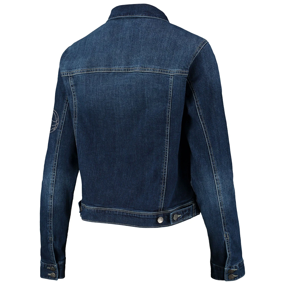 Women's Lusso Blue Brooklyn Nets Georgie Swarovski Crystals Button-Up Denim Jacket