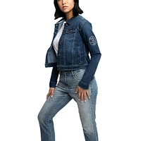 Women's Lusso Blue Brooklyn Nets Georgie Swarovski Crystals Button-Up Denim Jacket