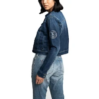 Women's Lusso Blue Brooklyn Nets Georgie Swarovski Crystals Button-Up Denim Jacket