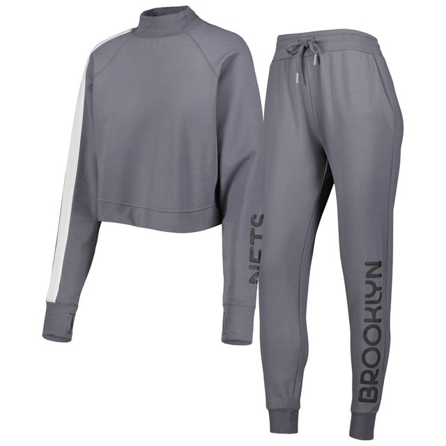 Ensemble pour femme Lusso Charcoal Brooklyn Nets Maddie & Matildas Raglan Tri-Blend Sweat à capuche et pantalon de jogging