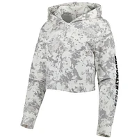 Women's Lusso Gray/White Brooklyn Nets Maia Tri-Blend Cropped Quarter-Zip Top