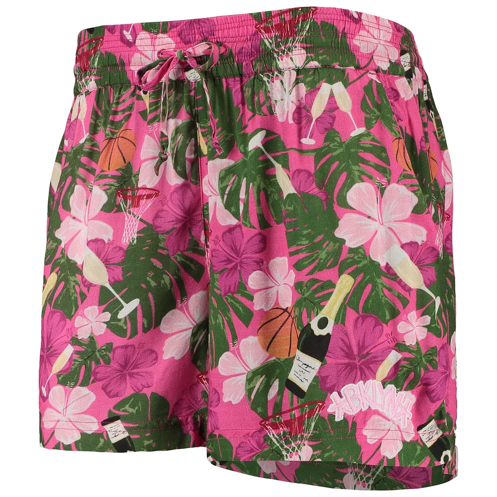 Women's Lusso Pink Brooklyn Nets Finley-Frankie Party Top & Shorts Set