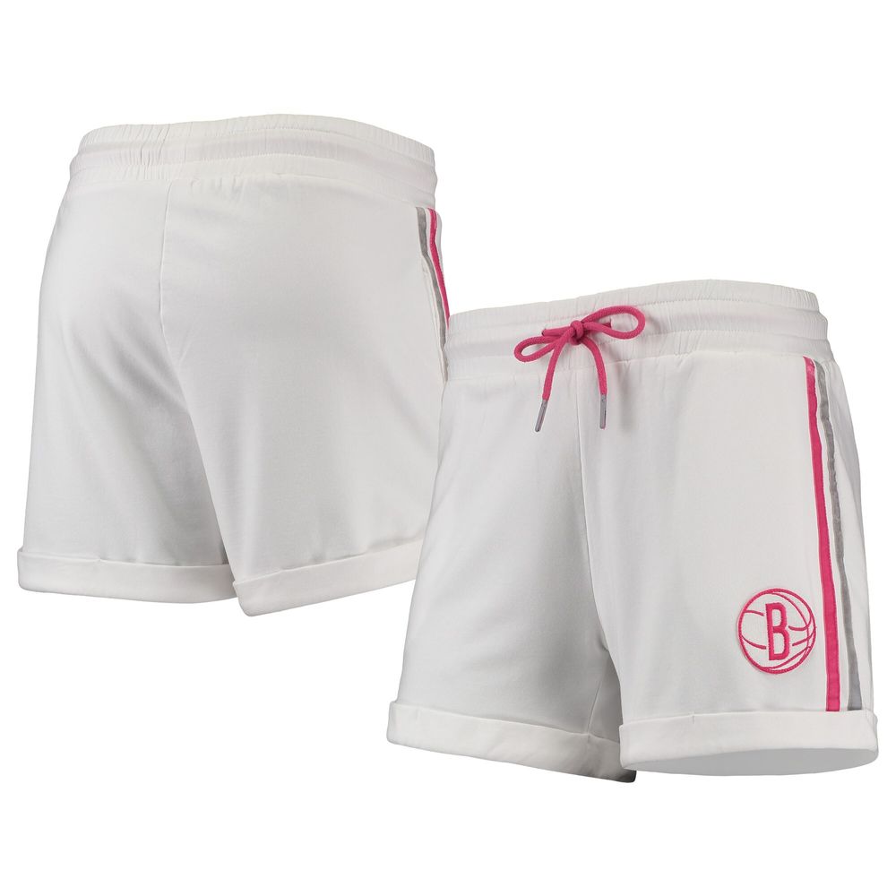 Women's Lusso White/Pink Brooklyn Nets Melody Cuffed Tri-Blend Shorts